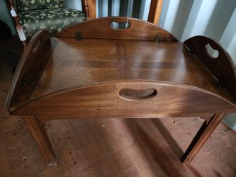Vintage Walnut Butler's Tray with Stand/Fold Up Side Handles