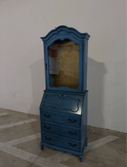 Vintage Jasper Cabinet Secretary Desk Display Hutch Blue