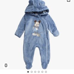 Disney Baby Boys Girls Winter Coveralls – Fleece Zip Footie Jumpsuit, Mitten Cuffs: Mickey Mouse, 6-9 Month