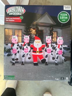 Airblown Inflatable Santa and Christmas Cow Kickline 11.5 ft