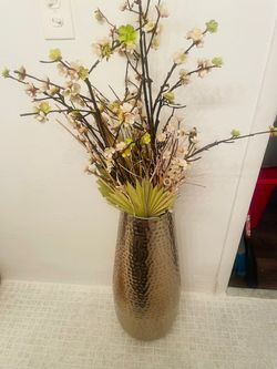 Silver vase 24 “ with fake flowers