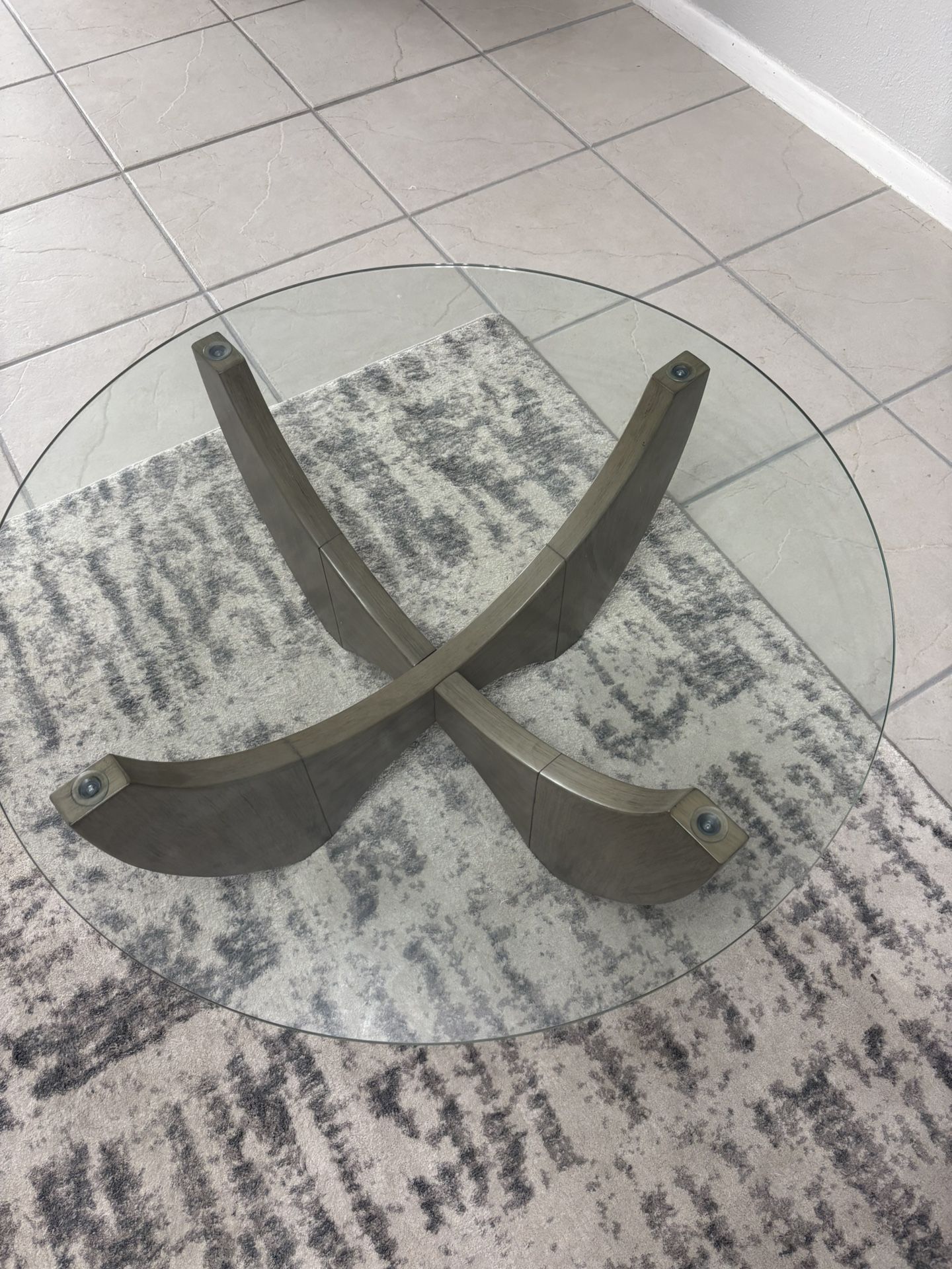 Round Glass Table with Wooden Base