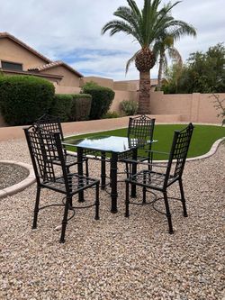 Wrought Iron Patio Dining Set with Glass Top