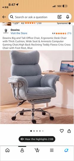 Dowinx Big and Tall Reclining Teddy Fleece Office Chair with Footrest (Blue)