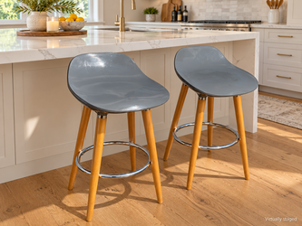 Modern Gray Bar Stools with Wood Legs – Set of 2