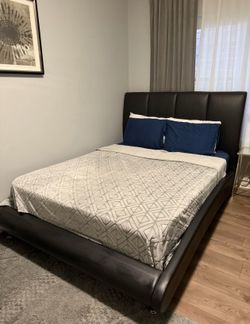 Queen platform bed and mattress