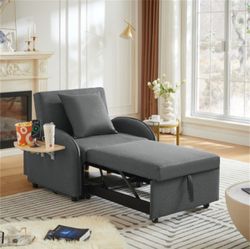 Brand New In Box！3-in-1 Convertible Sleeper Chair with Side Table – Single Sofa Bed