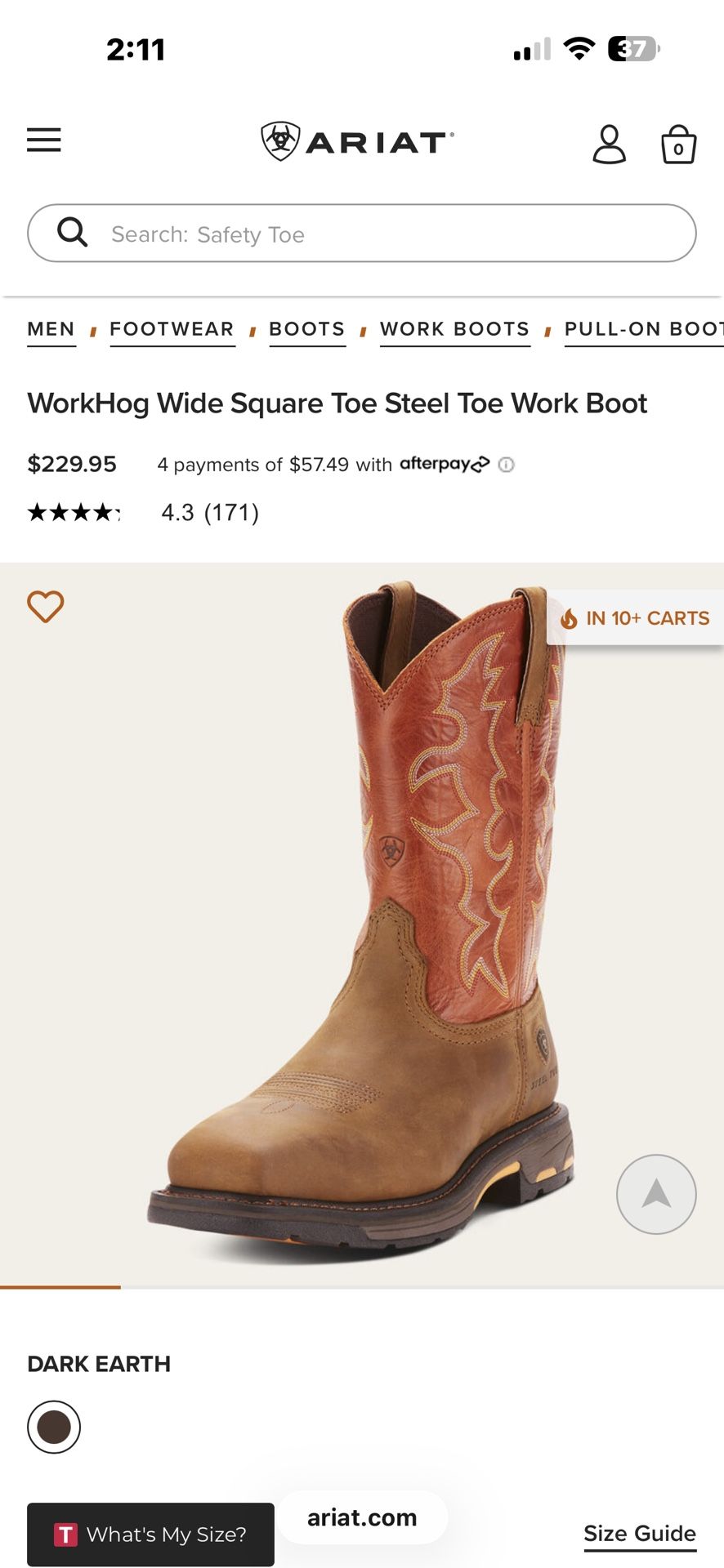 WORKHOG ARIAT STEEL TOE BOOTS