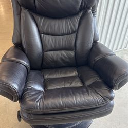 Reclining Black Leather Chair With ottoman 