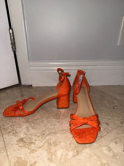 NEW Orange Block Heel Sandals with Bow Detail