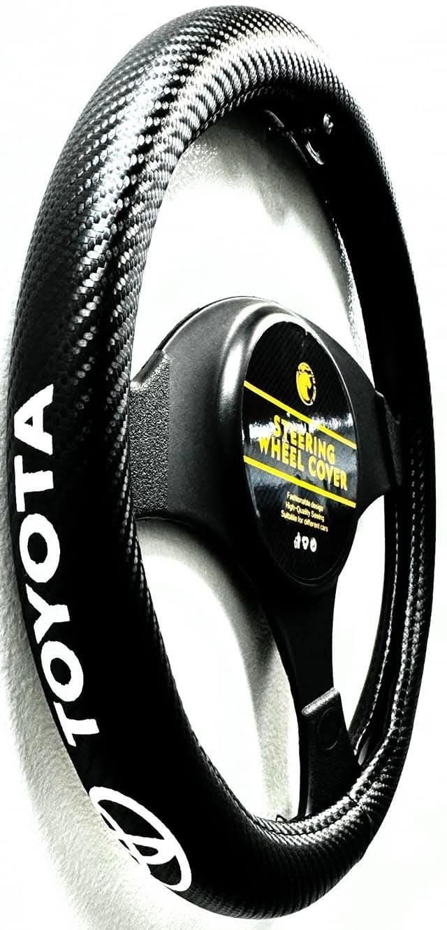 STEERING WHEEL COVER WITH LOGO (TOYOTA) - MICROFIBER & PU LEATHER.