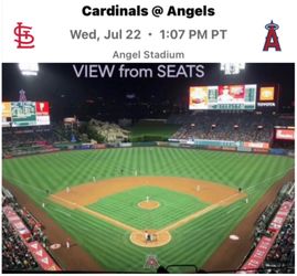 2 Angels Baseball tickets + parking v St Louis Cardinals Wed 7-22-26