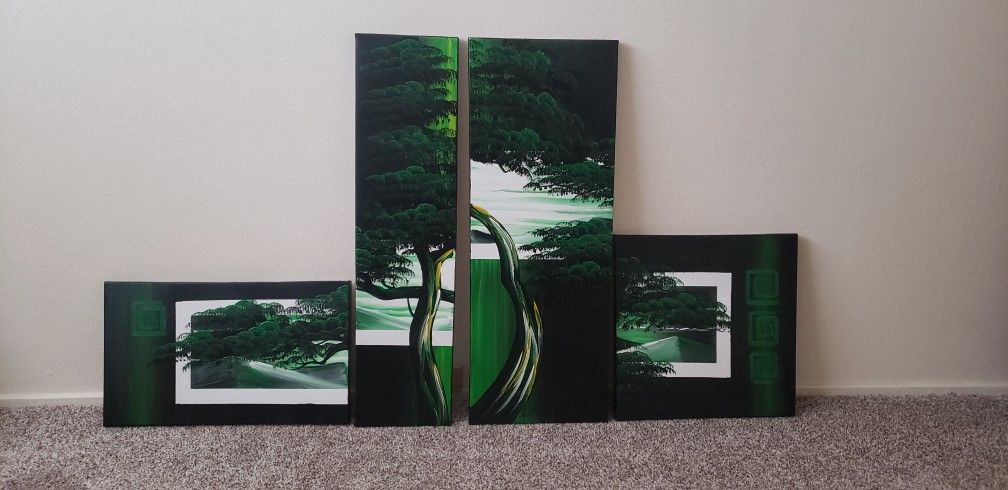 Multi-Panel Japanese Trees Painting