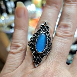 Blue Cat's Eye Stone Ring