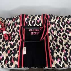 Victoria's Secret leopard print tote bag with keychain and heart charm