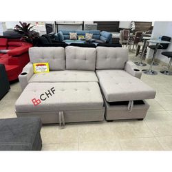 Pull Out Sleeper Sectional With Storage Chaise // Different Models Available 