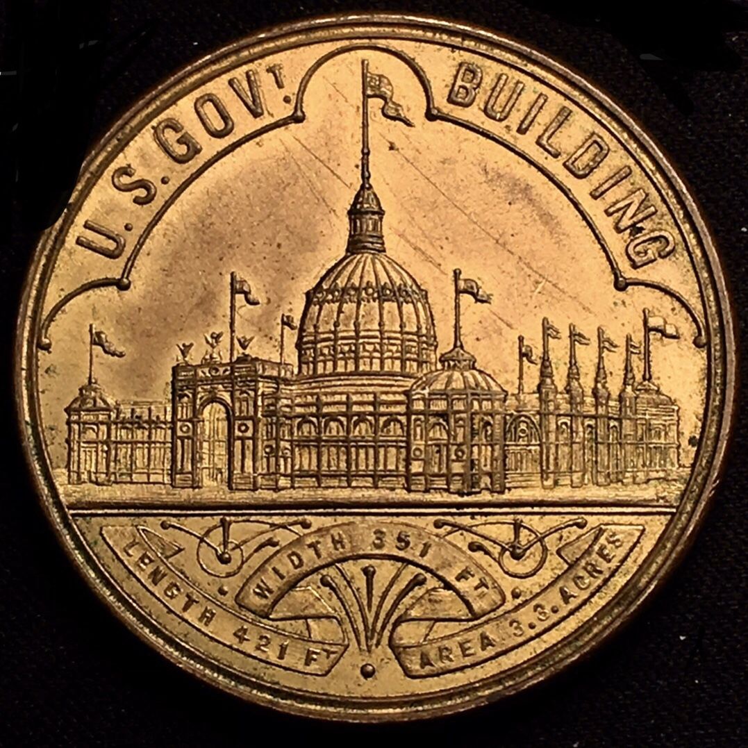 Beautiful 1893 World's Columbian Exposition Gov't Building Treasury Brass Token Incredible Condition LOOK!