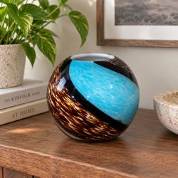 Turquoise & Tortoiseshell Art Glass Vase