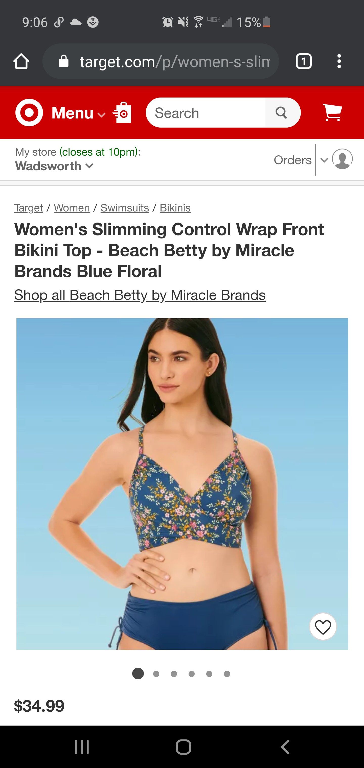 Women's Slimming Control Wrap Bikini Top - Beach Betty - Blue Floral - L - C391