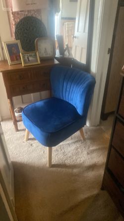 Blue suede side chair