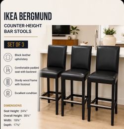 Price drop 🚨 Bar Stools (Set of 3) – Black Leather – Excellent Condition