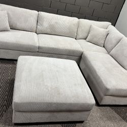 Thomasville Artesia Corduroy Sectional Couch Sofa with Ottoman L Shape 
