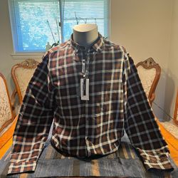New Men's Plaid Button Up Shirt XL Brown Fall Colors NWT