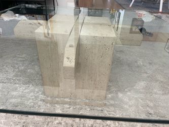 Travertine Stone Base Glass Top Coffee Table