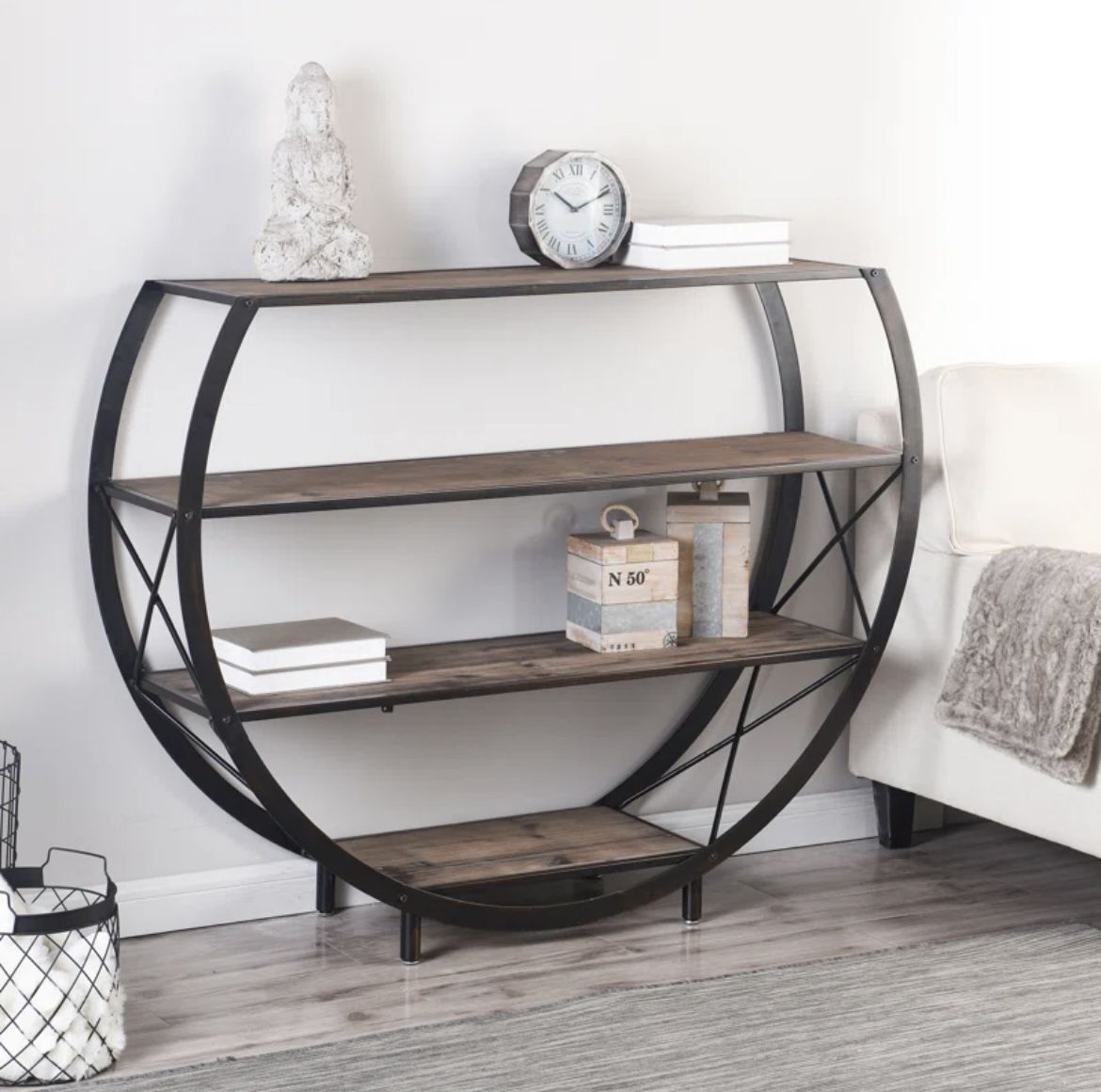 Industrial-modern with a distinctive circular frame Bookshelf