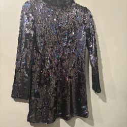 Topshop Sequin Zipper Slip Dress Black
