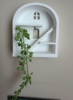 White Fairy House Wall Shelf - Miniature Display Decor