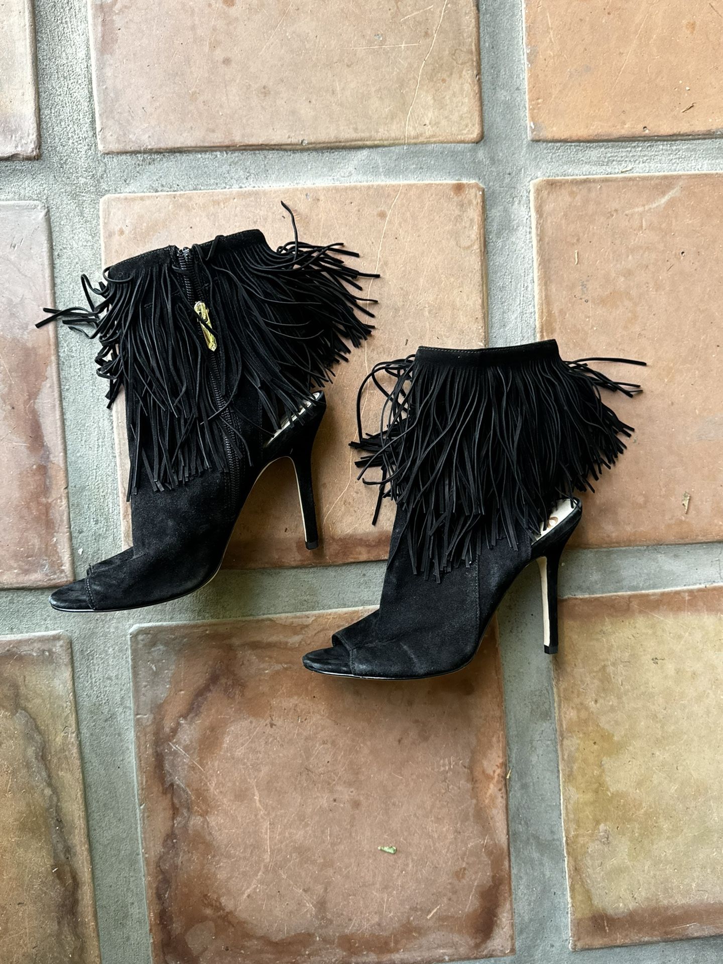 Sam Edelman Arizona Black Suede Ankle Fringe Boots Size 8
