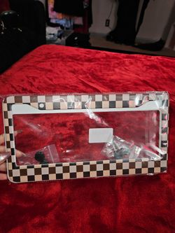 Checkered License Plate Frame with Hardware