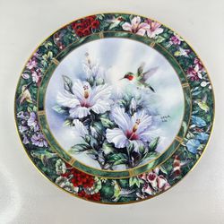 Vintage 1992 Lena Liu 'The Ruby-throated Hummingbird' Porcelain Floral Plate