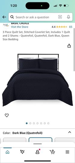 3 Piece Quilt Set, Stitched Coverlet Set, Includes 1 Quilt and 2 Shams - Quatrefoil, Quatrefoil, Dar