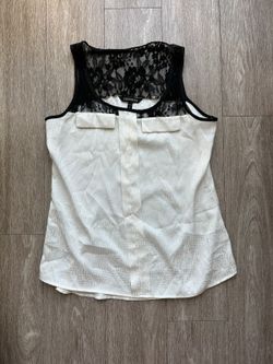 Express Women's white sleeveless blouse with black lace yoke