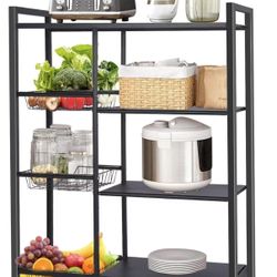 Rolling Kitchen Storage Rack, 5-Tier Metal Utility Cart with Wheels, Black