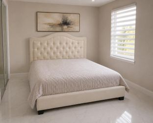 Cream Tufted Upholstered Bed Frame