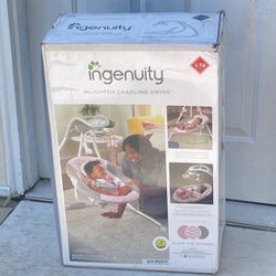 Ingenuity InLighten Baby Swing, Easy-Fold Frame, Swivel Infant Seat, Lights - Flora the Unicorn (Pink)