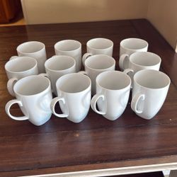 Set Of 12 White Ceramic Mugs