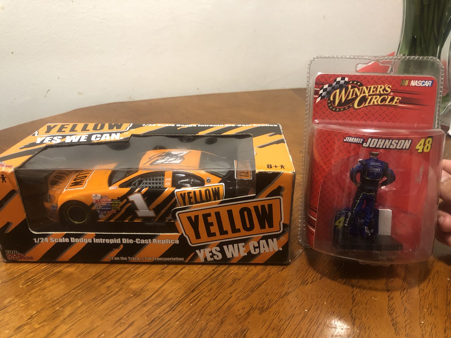 #1 Yellow Dodge Intrepid NASCAR Race Car Signed Winners Circle Jimmie Johnson 48 Figure