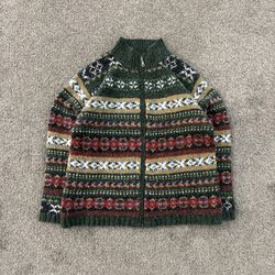 90s Aztec studio works zip up knit sweater womens Size L