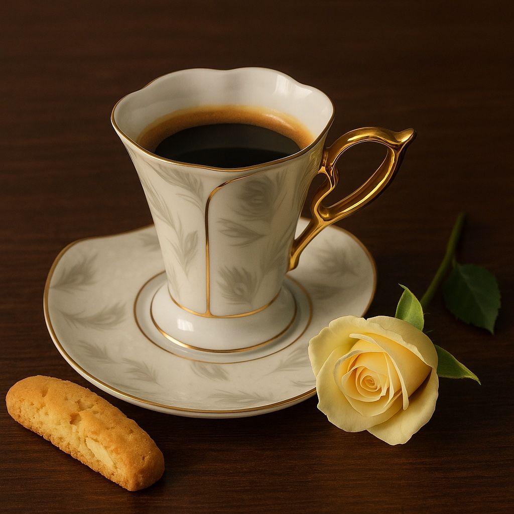 GNA Japan 1980s Feather Motif Dove Gray Hold Trim Espresso Cup & Saucer