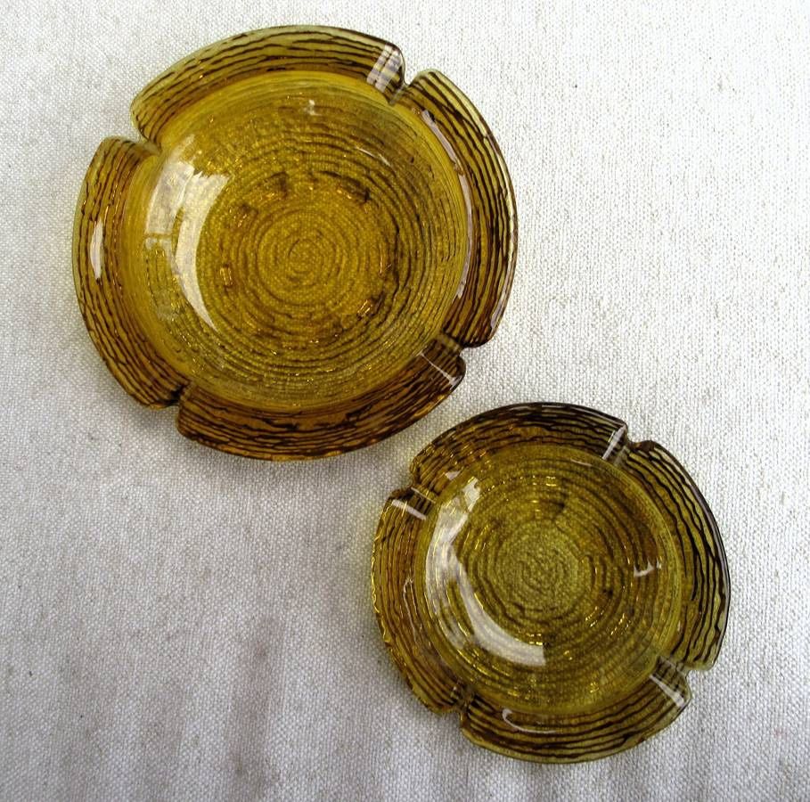 Vintage Anchor Hocking Honey Amber Glass Ashtrays 6” and 9”