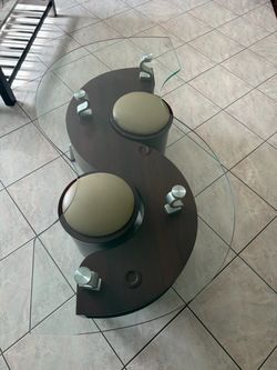 S-Shape Glass Top Coffee Table with Stools