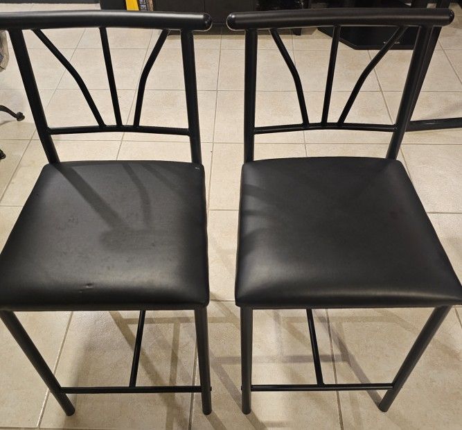 New 2 Black Bar Stools Metal with Cushions 