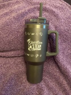New Education Gray Travel Mug with Straw