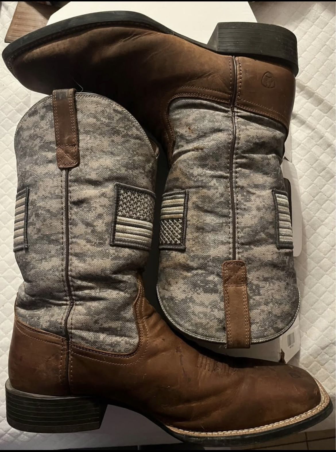 ARIAT MEN'S DISTRESSED CAMO SPORT PATRIOT WESTERN BOOTS - BROAD SQUARE TOE
