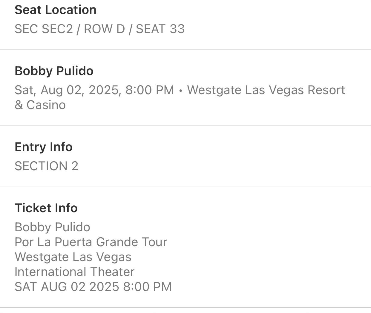 Bobby Pulido 2 Tickets 