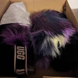 UGG Fluff Yeah Slide Tie Dye Purple Black Women's Size 6 Slipper Sandals